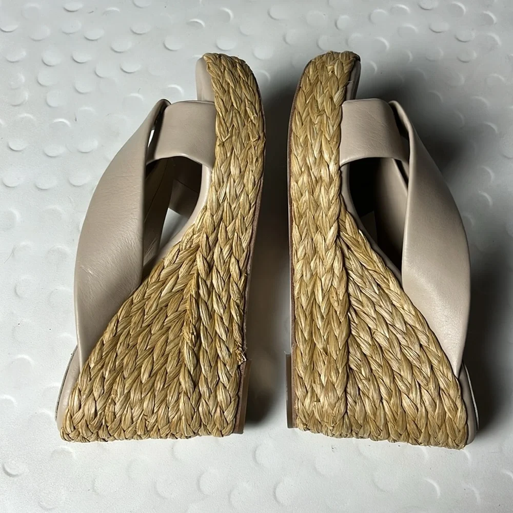 André Assous Opal Tan Leather Slip-On Strappy Wedge Sandals- US 11 / EU 41